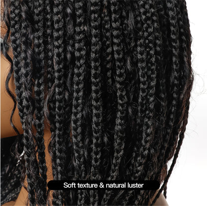 Small & Large Head Size  Exclusive - Pre Bleached Human Hair Lace 12" HD Lace Knotless Boho Box Braided Wig 88 Strands
