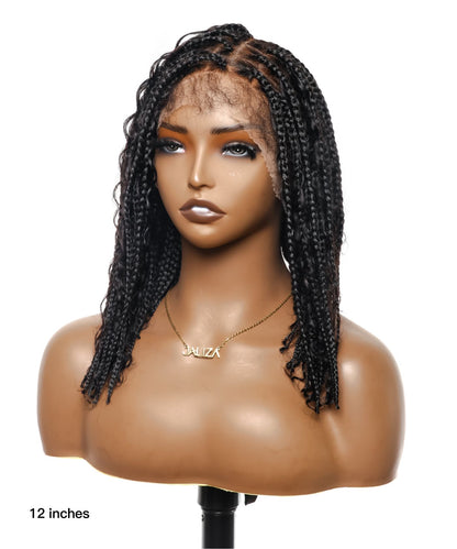 Small & Large Head Size  Exclusive - Pre Bleached Human Hair Lace 12" HD Lace Knotless Boho Box Braided Wig 88 Strands