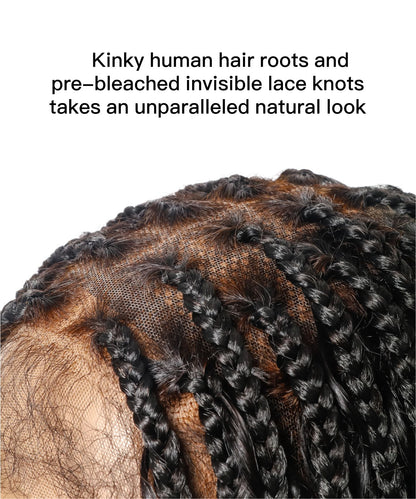 Small & Large Head Size  Exclusive - Pre Bleached Human Hair Lace 12" HD Lace Knotless Boho Box Braided Wig 88 Strands