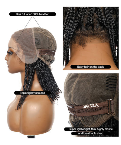 Small & Large Cap Only - 12" & 24" Pre Bleached HD Human Hair Lace Boho Box Braided Wig