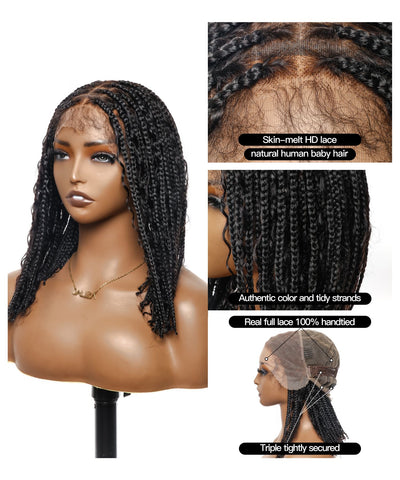 Small & Large Cap Only - 12" & 24" Pre Bleached HD Human Hair Lace Boho Box Braided Wig
