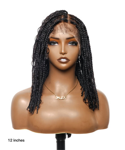 Small & Large Head Size  Exclusive - Pre Bleached Human Hair Lace 12" HD Lace Knotless Boho Box Braided Wig 88 Strands