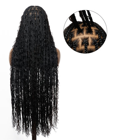 Pre Bleached Human Hair Lace Tangleless Swiss HD Lace Knotless Boho Box Braided Wig 88 Strands