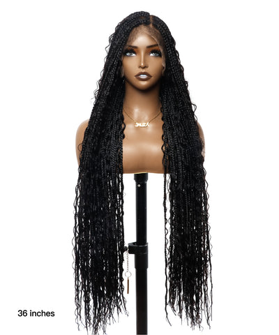 Pre Bleached Human Hair Lace Tangleless Swiss HD Lace Knotless Boho Box Braided Wig 88 Strands