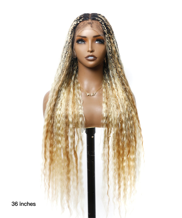 27/613 Pre Bleached Tangleless 36" Knotless Super Boho Box Braided Wig