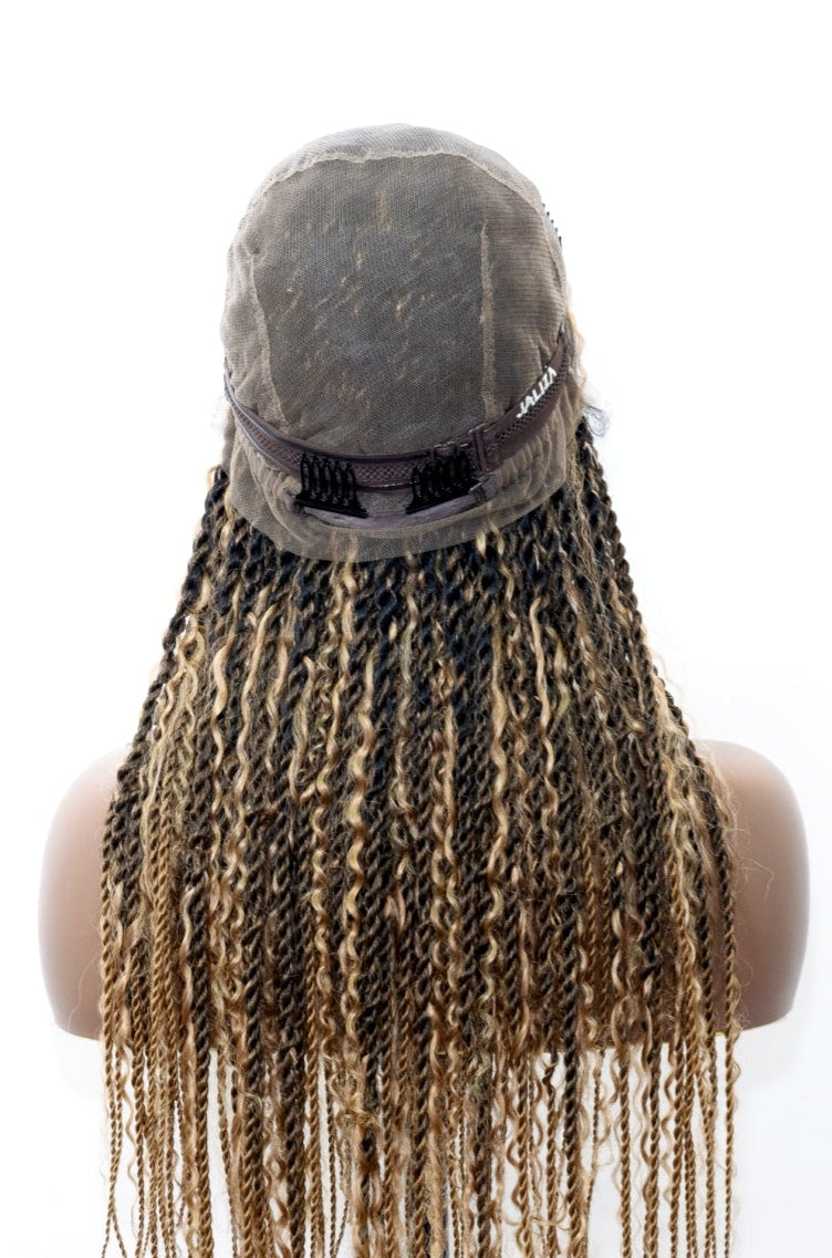 30 inches Honey Blond HD Lace Human Hair Boho Island Twist Braided Wig