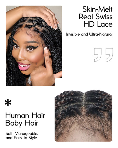 36" Lightweight Human Hair Boho Braids Full Lace HD Lace Pre Braided Glueless Wig