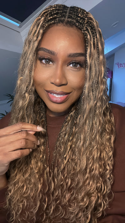Kiki -  24" Pre Bleached Human Hair Lace Base Swiss HD Full Lace Human Hair Curls Boho Box Braided Wig