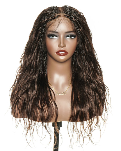 Michelle 16"-26" #4 Human Hair Body Wave Pre Bleached HD Full Lace Braided Wig