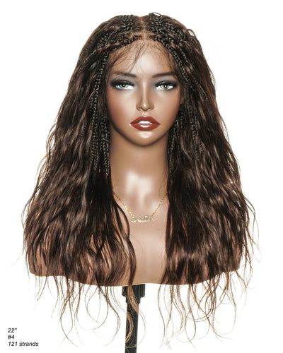 Michelle - Salon-Style Glueless Miracle Braided Wig Pre-Bleached Swiss HD Full Lace Boho Box Braids Bora Bora Human Hair Body Wave Curls