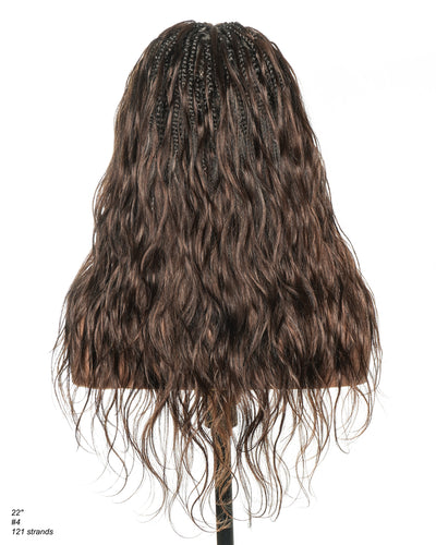 Michelle - Salon-Style Glueless Miracle Braided Wig Pre-Bleached Swiss HD Full Lace Boho Box Braids Bora Bora Human Hair Body Wave Curls