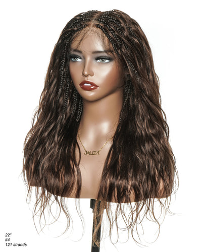 Michelle - Salon-Style Glueless Miracle Braided Wig Pre-Bleached Swiss HD Full Lace Boho Box Braids Bora Bora Human Hair Body Wave Curls