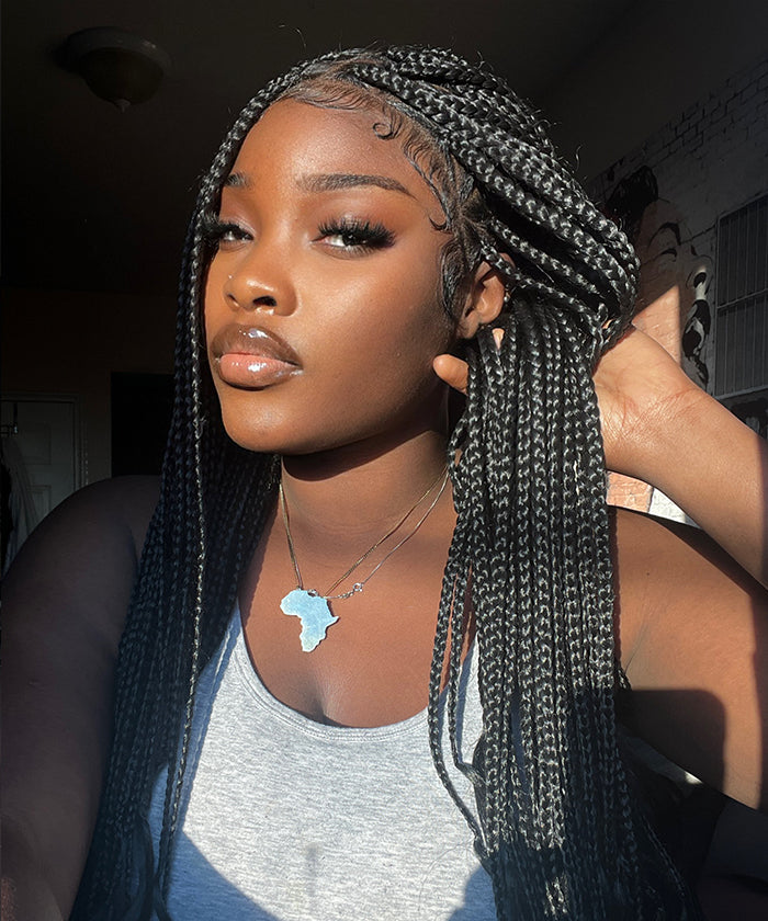 36" Small Triangle Knotless Box Braids with Curly Ends 4