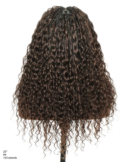 22" Bora Bora Dark Brown #4 Pre Bleached Human Hair Curls HD Full Lace Boho Box Braided Wig