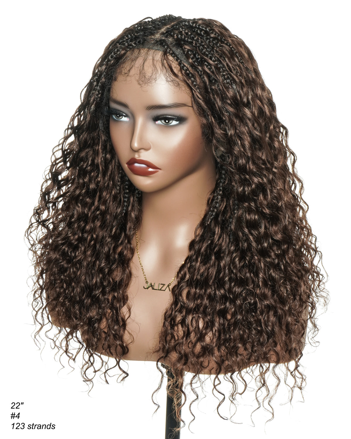 22" Bora Bora Dark Brown #4 Pre Bleached Human Hair Curls HD Full Lace Boho Box Braided Wig