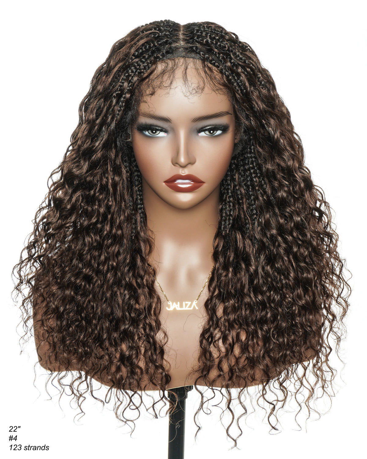 22" Bora Bora Dark Brown #4 Pre Bleached Human Hair Curls HD Full Lace Boho Box Braided Wig