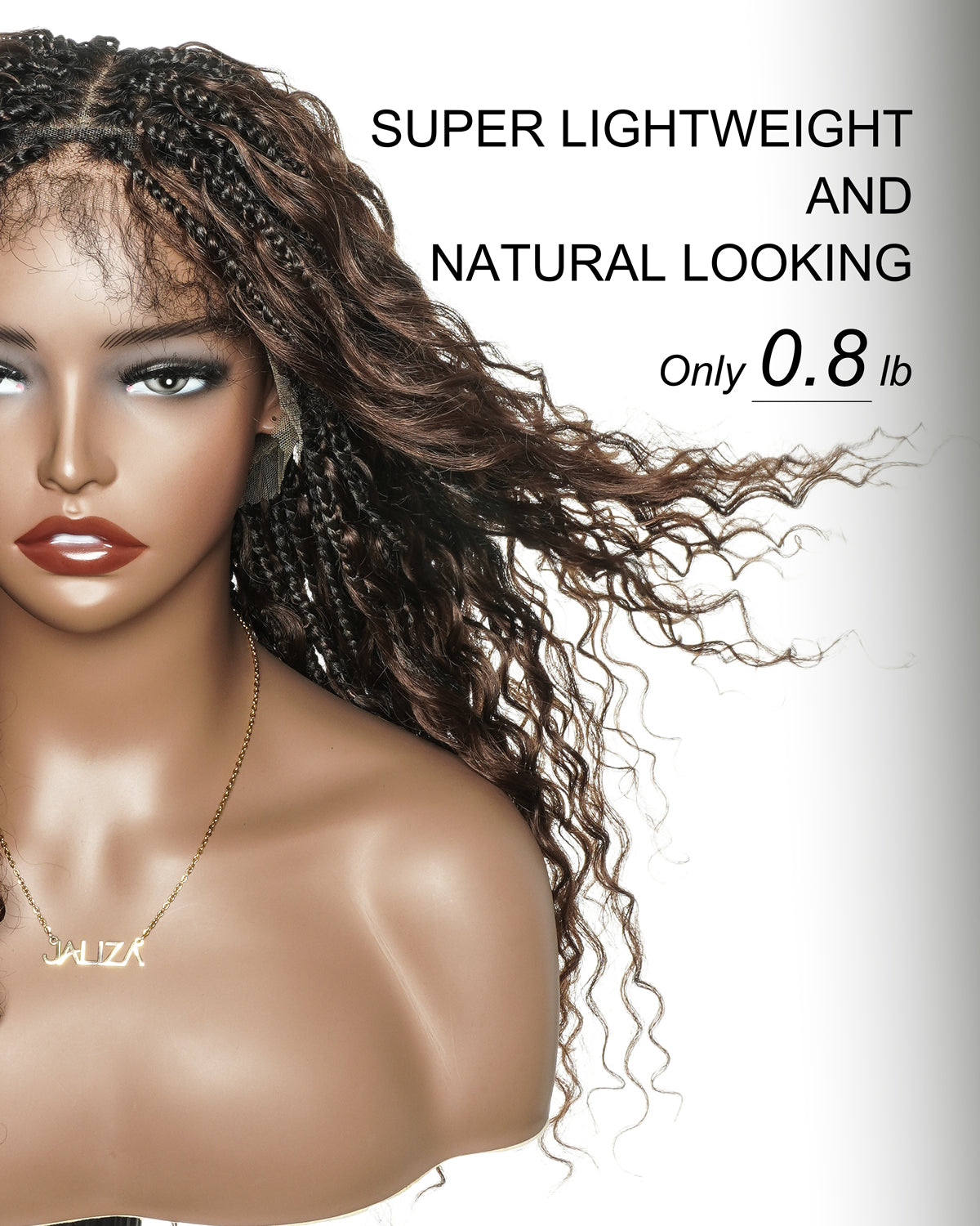 22" Bora Bora Dark Brown #4 Pre Bleached Human Hair Curls HD Full Lace Boho Box Braided Wig