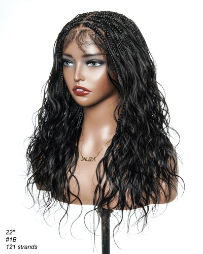 Michelle - Salon-Style Glueless Miracle Braided Wig Pre-Bleached Swiss HD Full Lace Boho Box Braids Bora Bora Human Hair Body Wave Curls