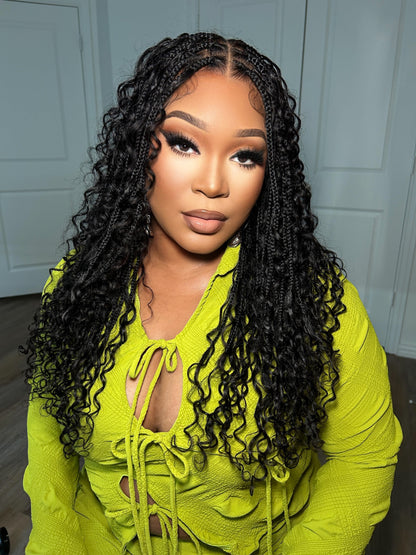 Essential Choice - Human Hair Boho Curls HD Full Lace Knotless Boho Box Braided Wig