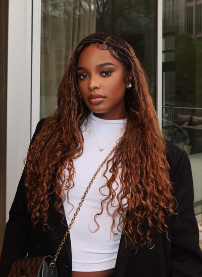 24" Swiss HD Full Lace Lightweight Human Hair Curls Boho Box Braided Wig