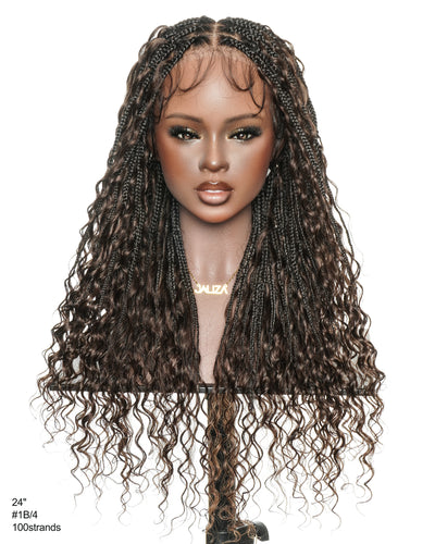 Custom Design Human Hair Deep Wave Boho Braided Wig - 121 Strands