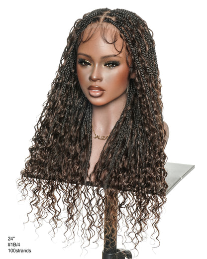 Essential Choice - Human Hair Boho Curls HD Full Lace Knotless Boho Box Braided Wig