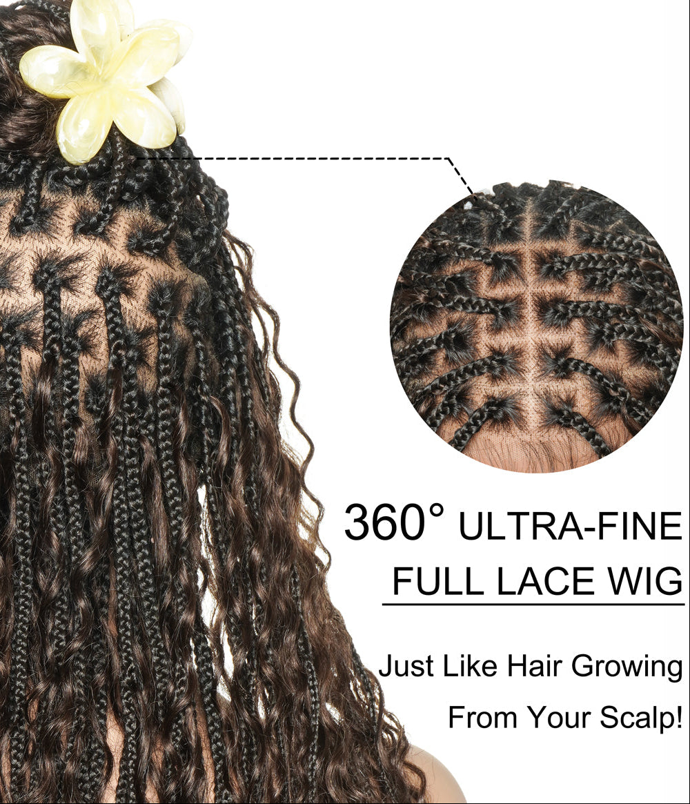 14" Swiss HD Full Lace Boho Box Braided Wig With Drawstring Cap