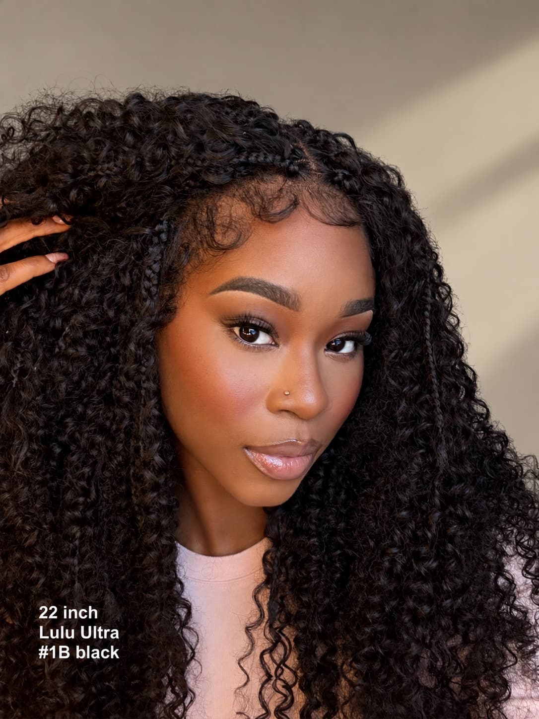 JALIZA 22 inch Natural Black #1B Curly Wave Boho Box Braids Pre-Bleached Swiss HD Full Lace Braided Wig (Model - Front View)