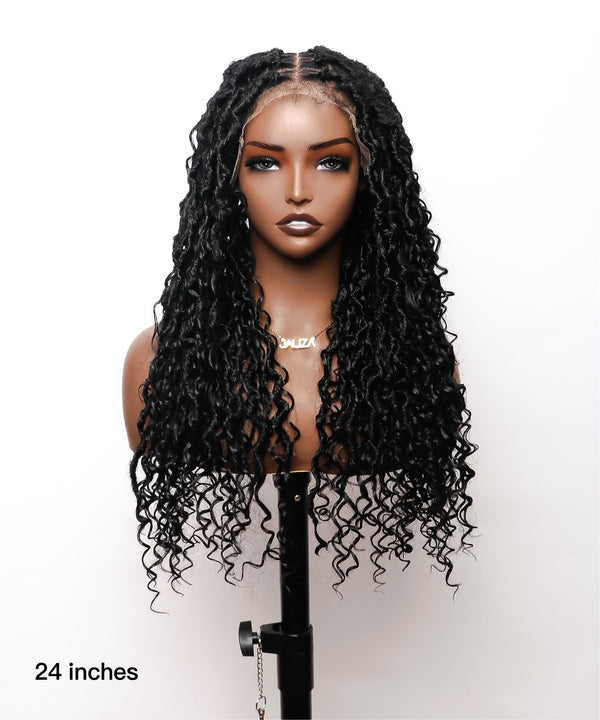 Boho Style Locs Braided Wig 24" Glueless 5x7 HD Lace 65 Strands - Kinky Human Baby Hair