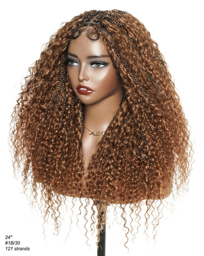 Pre Bleached HD Full Lace Human Hair Curly Wave Boho Box Braided Wig
