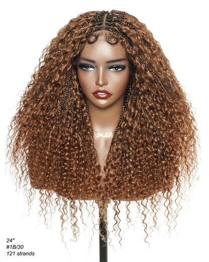 Pre Bleached HD Full Lace Human Hair Curly Wave Boho Box Braided Wig