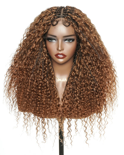 Pre Bleached HD Full Lace Human Hair Curly Wave Boho Box Braided Wig