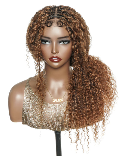 Pre Bleached HD Full Lace Human Hair Curly Wave Boho Box Braided Wig