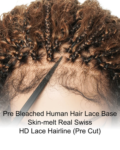 Pre Bleached HD Full Lace Human Hair Curly Wave Boho Box Braided Wig