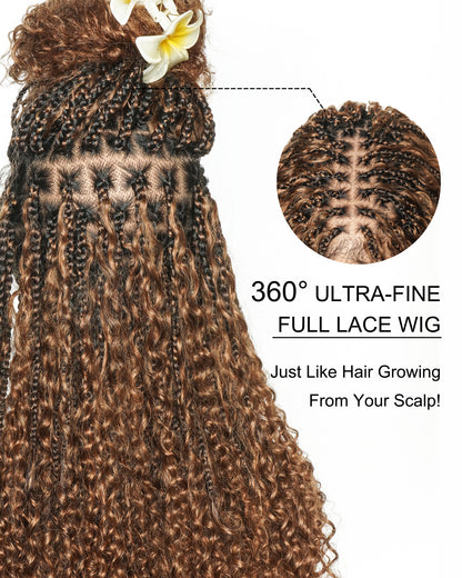 Pre Bleached HD Full Lace Human Hair Curly Wave Boho Box Braided Wig
