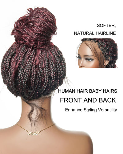 Dark Burgundy 99J Pre Bleached HD Full Lace Human Hair Boho Curls Boho Box Braided Wig 100 Strands