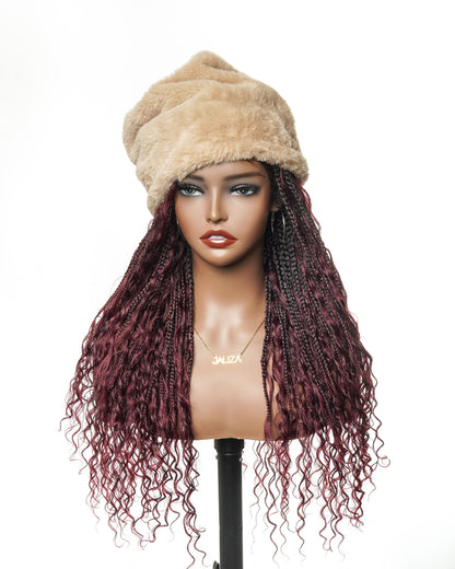 Burgundy 24" HD Full Lace Human Hair Boho Curls Colored Boho Box Braided Wig 100 Strands