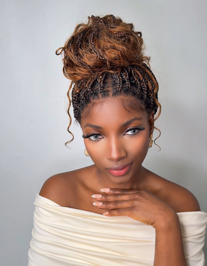 24 Inches Wavy Box Braids with Human Hair Cascading Boho Waves Boho Box Braided Wig