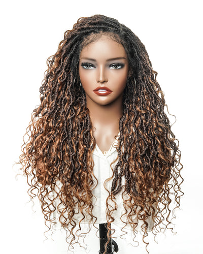 Salon-level Knotless Boho Locs Swiss HD Full Lace Human Hair Boho Curls Locs Wig