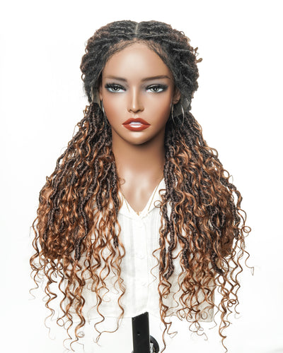 Salon-level Knotless Boho Locs Swiss HD Full Lace Human Hair Boho Curls Locs Wig