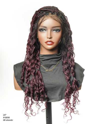 100% Hand-Tied Full Transparent Lace Human Hair Boho Curls Knotless Boho Box Braided Wig