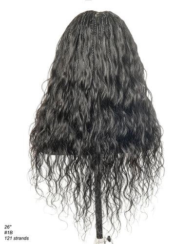 Michelle - Salon-Style Glueless Miracle Braided Wig Pre-Bleached Swiss HD Full Lace Boho Box Braids Bora Bora Human Hair Body Wave Curls