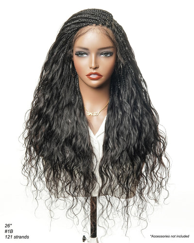 Michelle - Salon-Style Glueless Miracle Braided Wig Pre-Bleached Swiss HD Full Lace Boho Box Braids Bora Bora Human Hair Body Wave Curls
