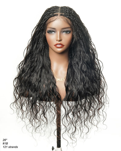 Michelle - Salon-Style Glueless Miracle Braided Wig Pre-Bleached Swiss HD Full Lace Boho Box Braids Bora Bora Human Hair Body Wave Curls