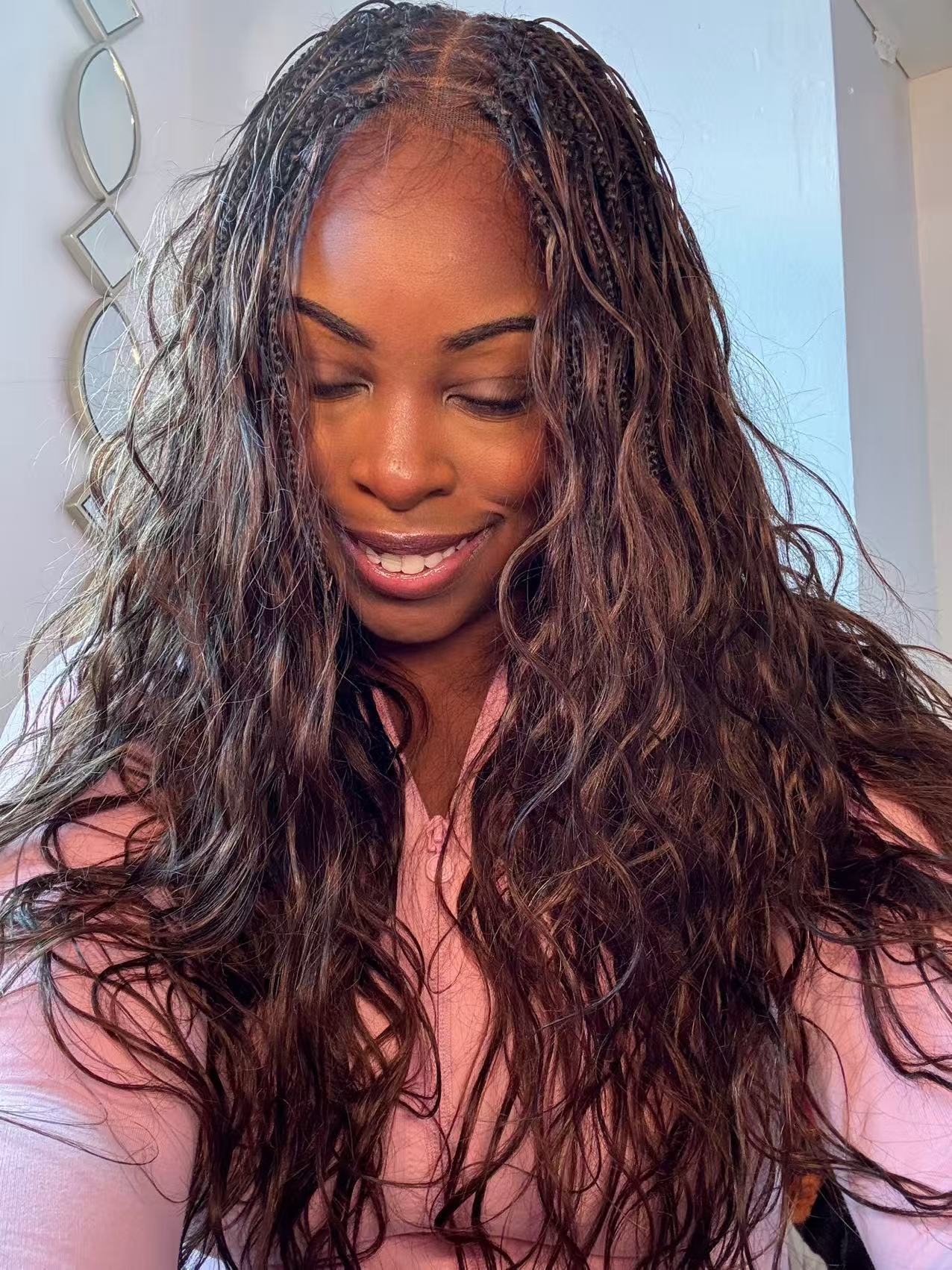 Michelle 16"-26" #4 Human Hair Body Wave Pre Bleached HD Full Lace Braided Wig