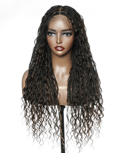 26" Dark Brown #4 Pre Bleached Human Hair Curls Boho Box Braided Wig
