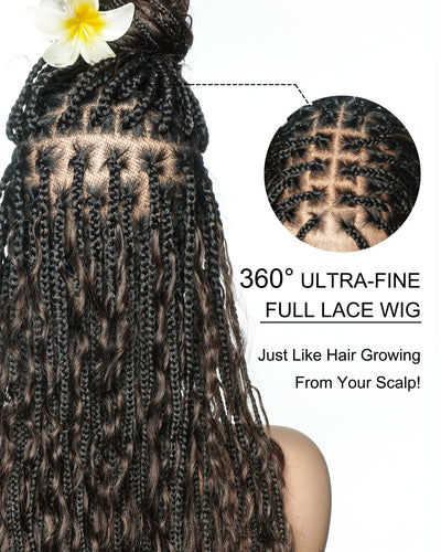 26" Dark Brown #4 Pre Bleached Human Hair Curls Boho Box Braided Wig