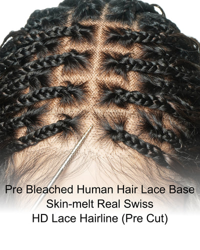 26" Dark Brown #4 Pre Bleached Human Hair Curls Boho Box Braided Wig