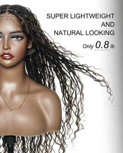 26" Dark Brown #4 Pre Bleached Human Hair Curls Boho Box Braided Wig