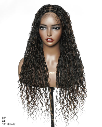 26" Dark Brown #4 Pre Bleached Human Hair Curls Boho Box Braided Wig